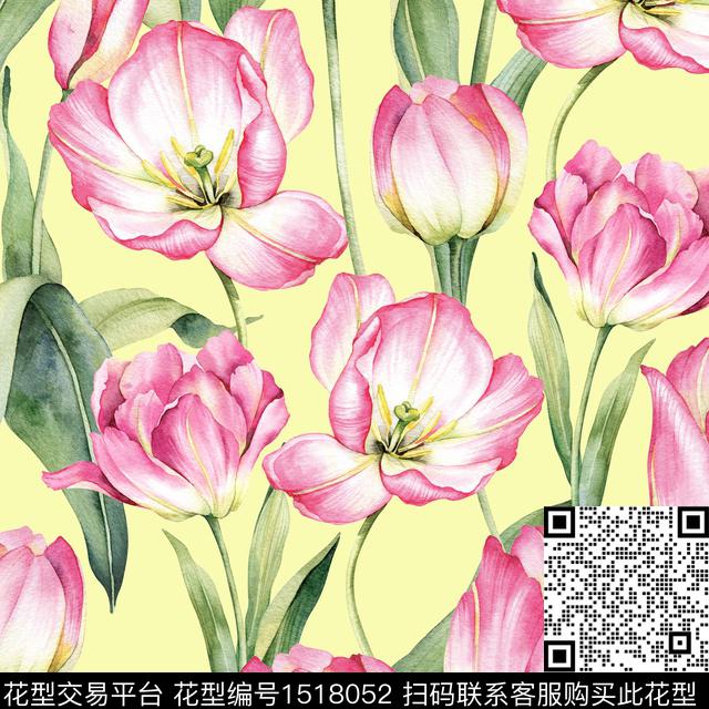 水彩绿植树叶简约数码印花华亿平台下载（图片编号: 1518052） - 瓦栏（Walan）