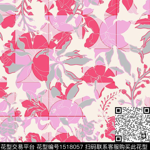 几何绿植树叶格子数码印花华亿平台下载（图片编号: 1518057） - 瓦栏（Walan）