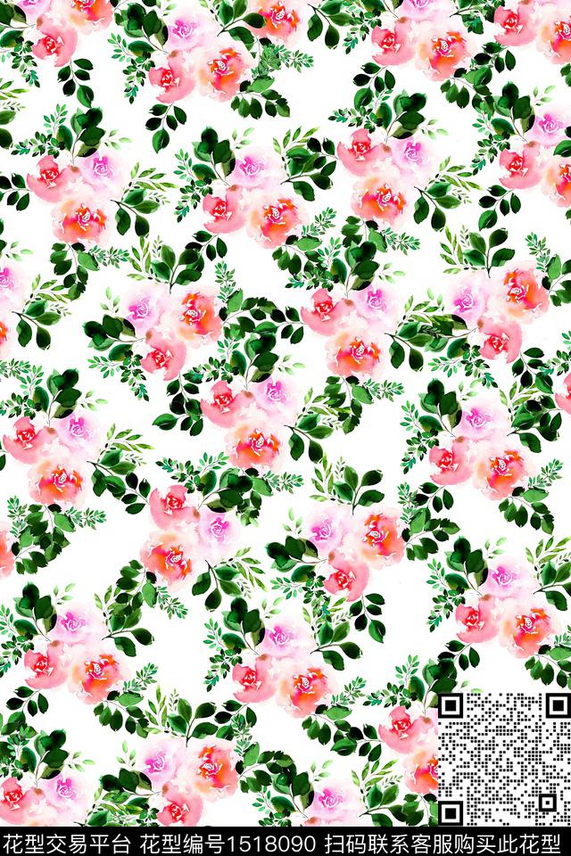 花卉小清新真丝数码印花华亿平台下载（图片编号: 1518090） - 瓦栏（Walan）