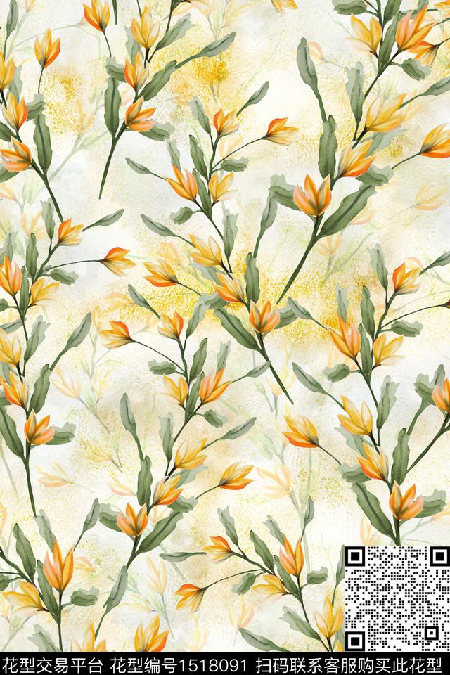 花卉小清新真丝数码印花华亿平台下载（图片编号: 1518091） - 瓦栏（Walan）