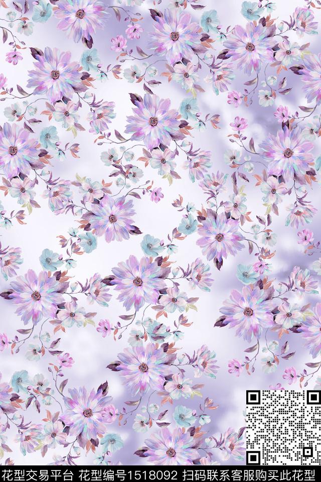 花卉小清新真丝数码印花华亿平台下载（图片编号: 1518092） - 瓦栏（Walan）