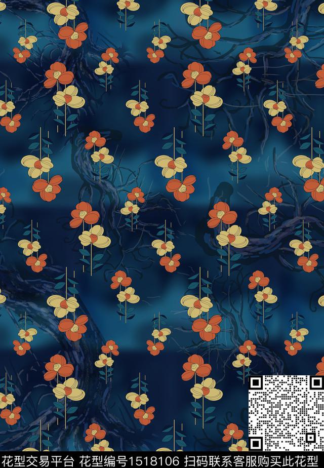 手绘花卉渐变鲜花小碎花数码印花华亿平台下载（图片编号: 1518106） - 瓦栏（Walan）