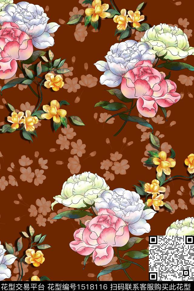 花卉大牌风大花数码印花华亿平台下载（图片编号: 1518116） - 瓦栏（Walan）
