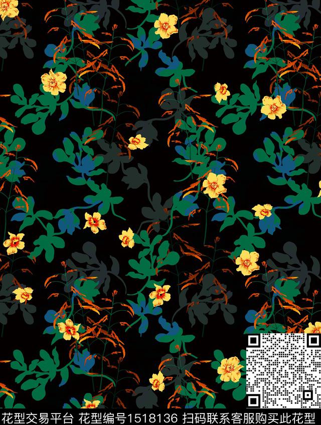 连衣裙女装花卉数码印花华亿平台下载（图片编号: 1518136） - 瓦栏（Walan）