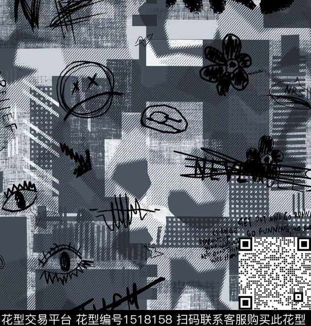 字母线条几何数码印花华亿平台下载（图片编号: 1518158） - 瓦栏（Walan）