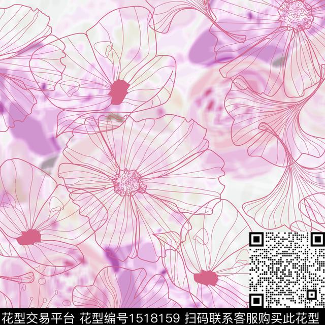 绿植树叶大牌风朦胧花卉数码印花华亿平台下载（图片编号: 1518159） - 瓦栏（Walan）