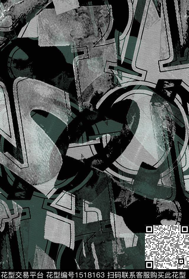 字母线条男装满版花数码印花华亿平台下载（图片编号: 1518163） - 瓦栏（Walan）