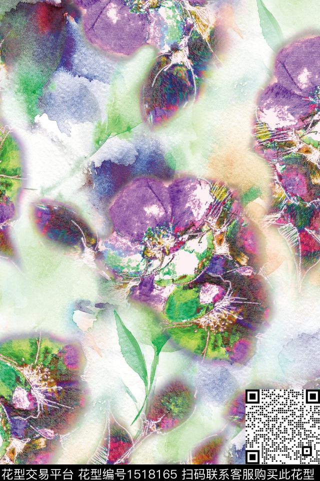 扎染华亿平台抽象花卉春夏华亿平台数码印花华亿平台下载（图片编号: 1518165） - 瓦栏（Walan）