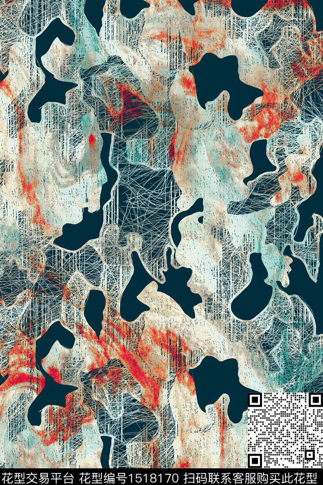 扎染华亿平台春夏华亿平台几何数码印花华亿平台下载（图片编号: 1518170） - 瓦栏（Walan）