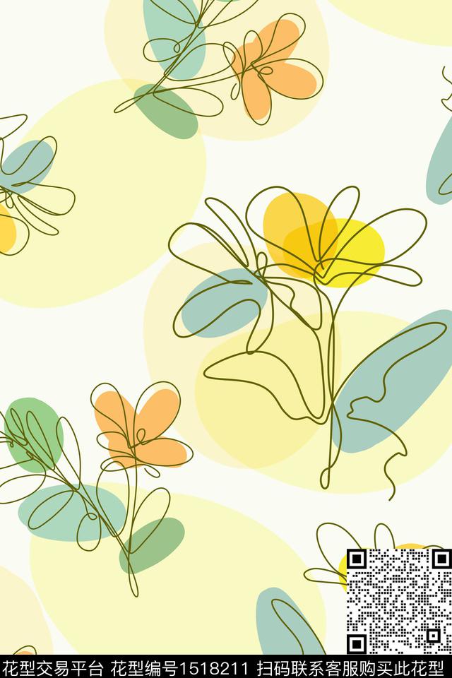 抽象大牌风清爽底花卉数码印花华亿平台下载（图片编号: 1518211） - 瓦栏（Walan）