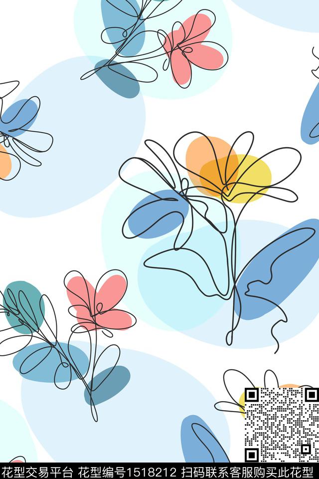 线条花年轻女性数码印花华亿平台下载（图片编号: 1518212） - 瓦栏（Walan）