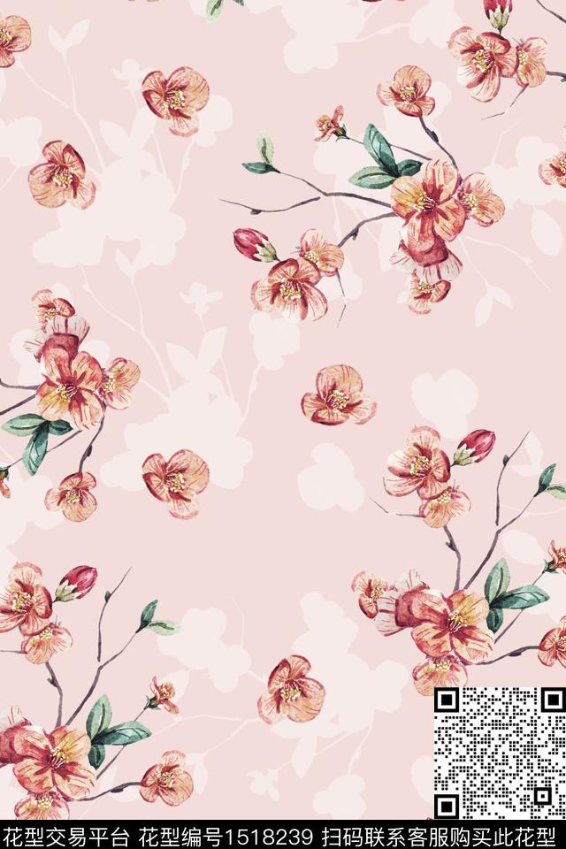 花卉小清新真丝数码印花华亿平台下载（图片编号: 1518239） - 瓦栏（Walan）