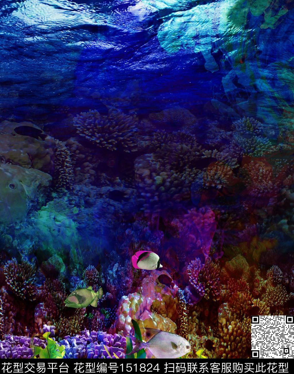 热带海底珊瑚热带鱼数码印花华亿平台下载（图片编号: 151824） - 瓦栏（Walan）