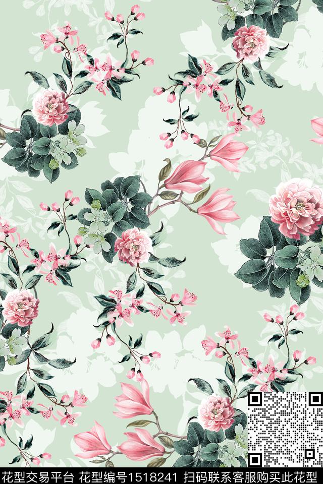 花卉小清新真丝数码印花华亿平台下载（图片编号: 1518241） - 瓦栏（Walan）