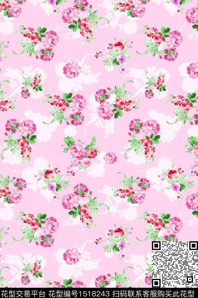 花卉小清新真丝数码印花华亿平台下载（图片编号: 1518243） - 瓦栏（Walan）