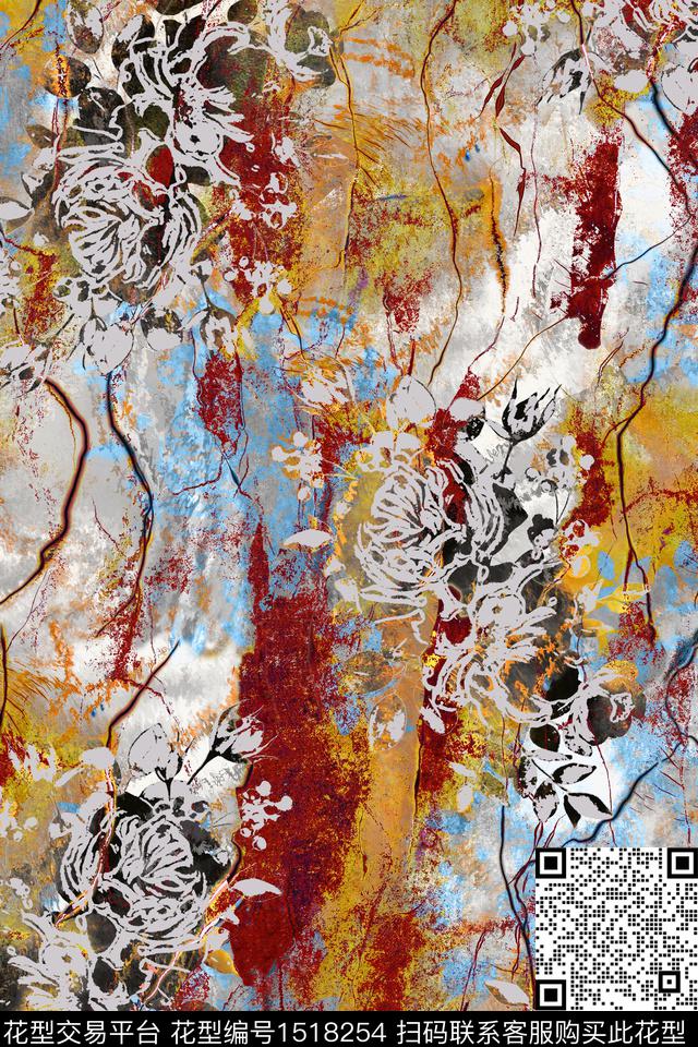 花卉秋冬华亿平台抽象数码印花华亿平台下载（图片编号: 1518254） - 瓦栏（Walan）