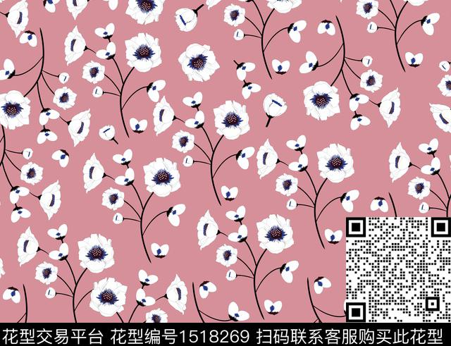 花卉手绘粉底传统印花华亿平台下载（图片编号: 1518269） - 瓦栏（Walan）