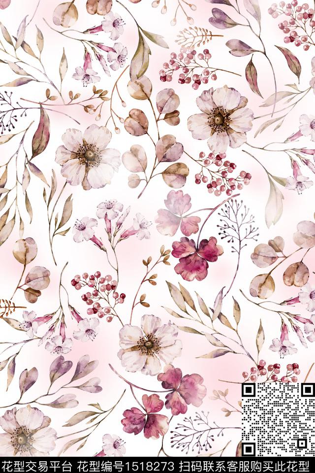 年轻女性小碎花水彩花卉数码印花华亿平台下载（图片编号: 1518273） - 瓦栏（Walan）