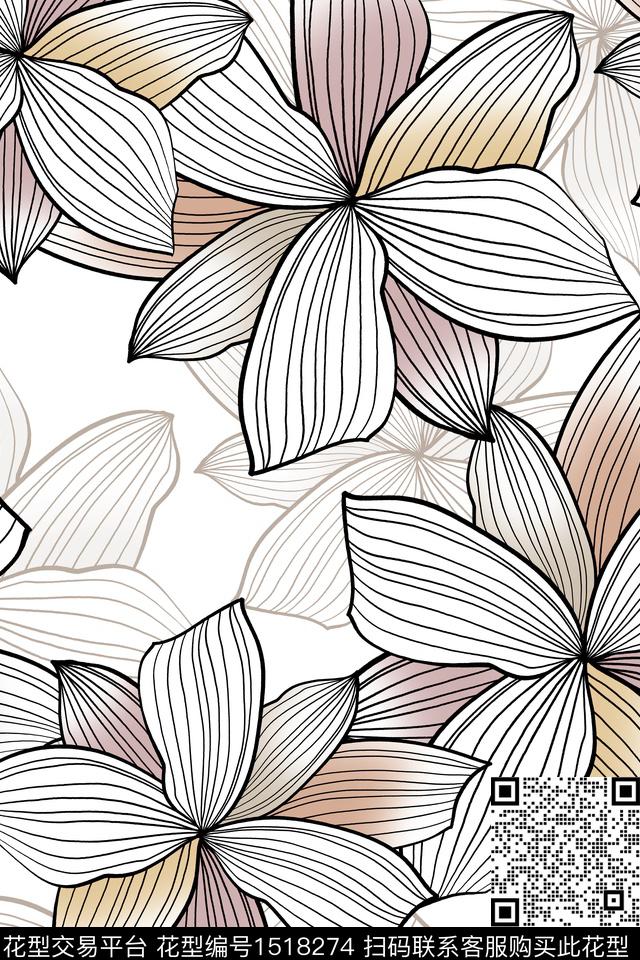 线条大牌风小清新数码印花华亿平台下载（图片编号: 1518274） - 瓦栏（Walan）