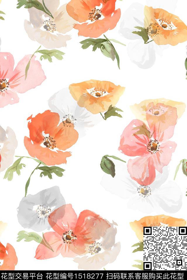 花卉大牌风小清新数码印花华亿平台下载（图片编号: 1518277） - 瓦栏（Walan）
