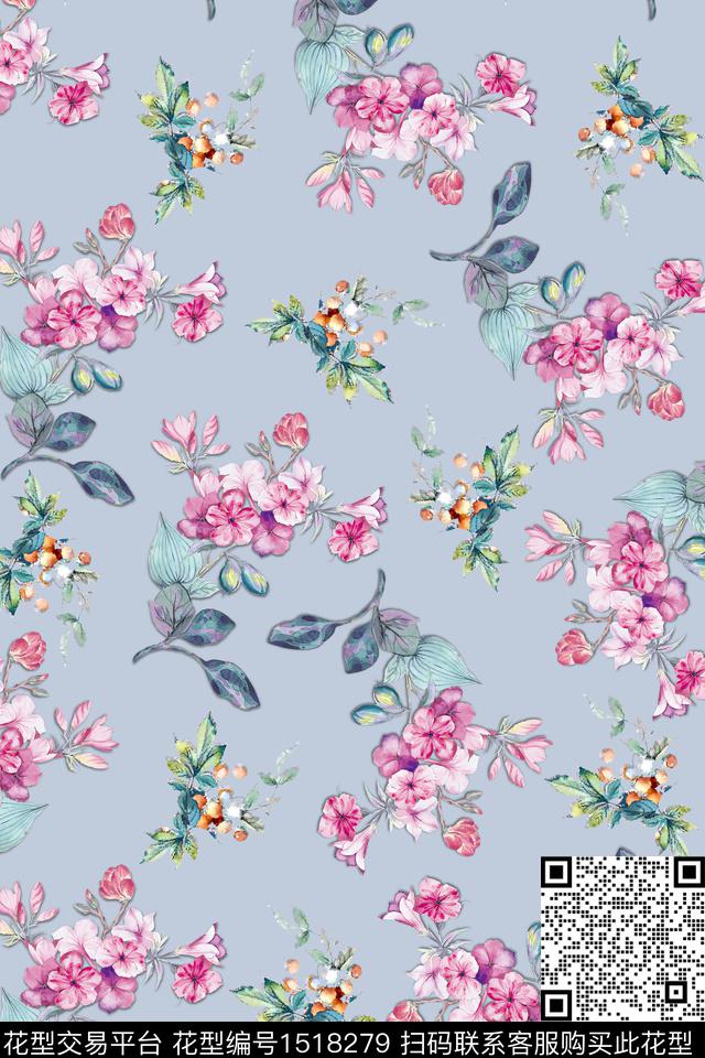 春夏华亿平台小碎花水彩小花数码印花华亿平台下载（图片编号: 1518279） - 瓦栏（Walan）