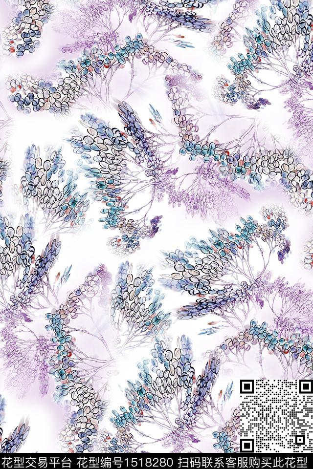 花卉大牌风抽象数码印花华亿平台下载（图片编号: 1518280） - 瓦栏（Walan）