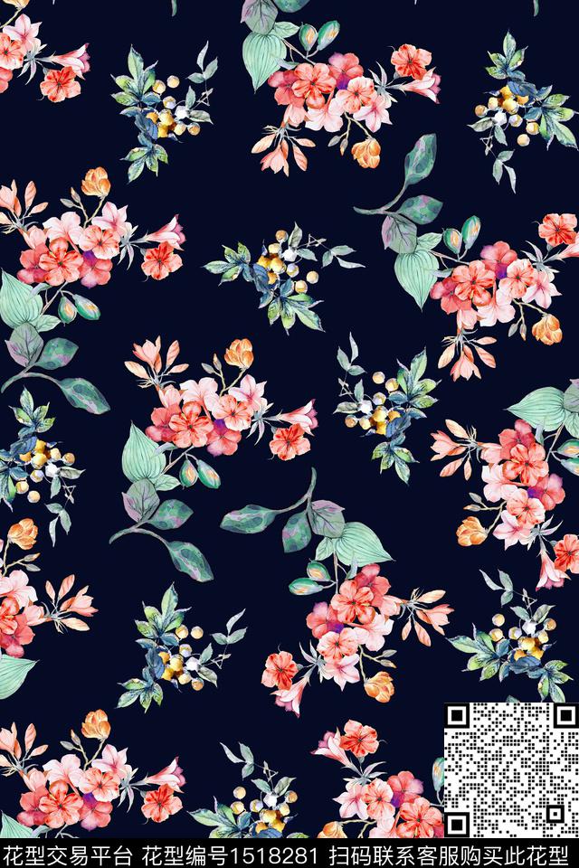 春夏华亿平台小碎花水彩小花数码印花华亿平台下载（图片编号: 1518281） - 瓦栏（Walan）