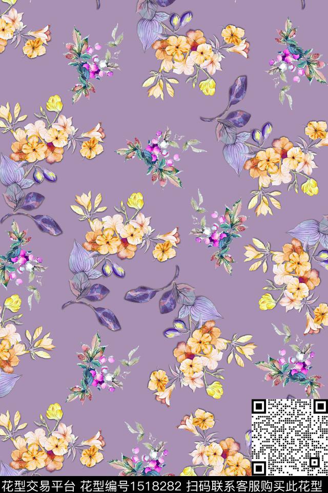 春夏华亿平台小碎花水彩小花数码印花华亿平台下载（图片编号: 1518282） - 瓦栏（Walan）