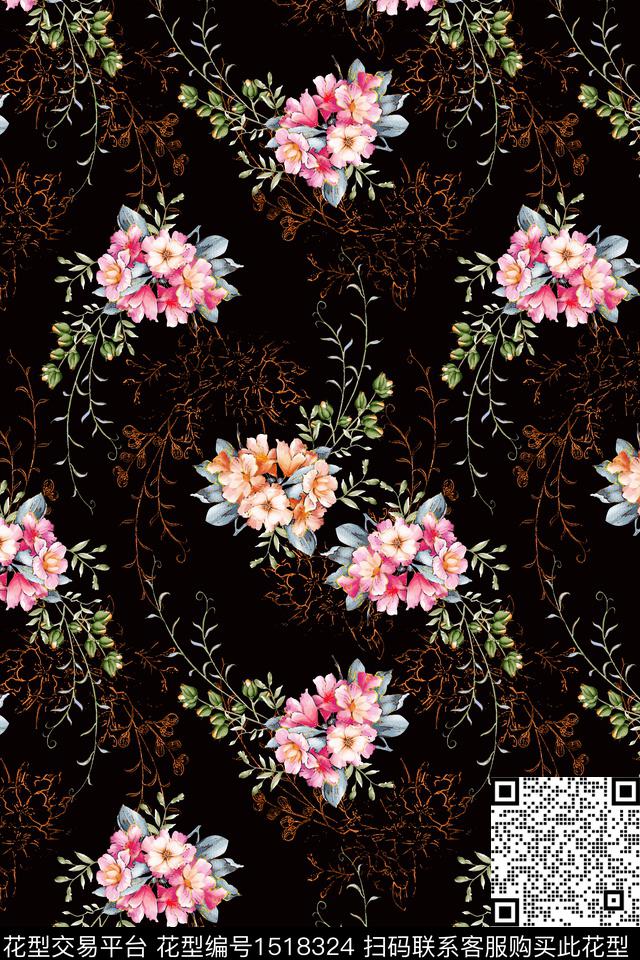 清爽底花卉春夏华亿平台小碎花数码印花华亿平台下载（图片编号: 1518324） - 瓦栏（Walan）