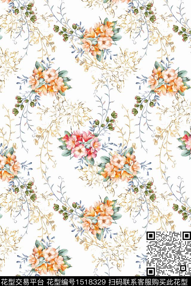 清爽底花卉春夏华亿平台小碎花数码印花华亿平台下载（图片编号: 1518329） - 瓦栏（Walan）
