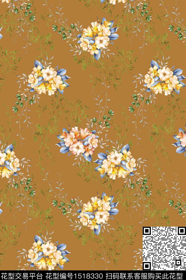 清爽底花卉春夏华亿平台小碎花数码印花华亿平台下载（图片编号: 1518330） - 瓦栏（Walan）