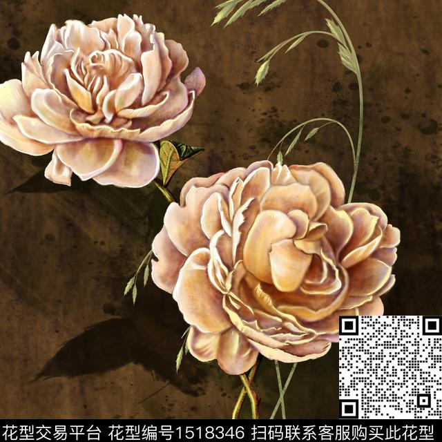 大花花卉大牌风数码印花华亿平台下载（图片编号: 1518346） - 瓦栏（Walan）