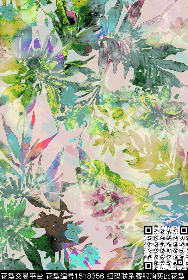 定位花绿植树叶渐变数码印花华亿平台下载（图片编号: 1518356） - 瓦栏（Walan）