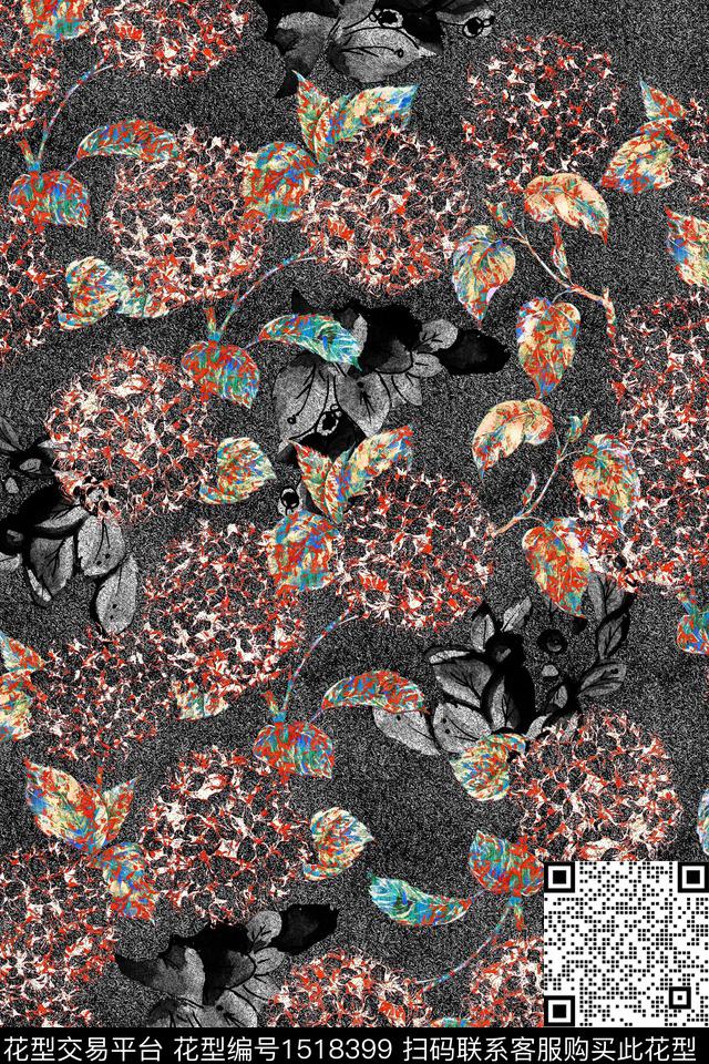 春夏华亿平台小碎花抽象叶子数码印花华亿平台下载（图片编号: 1518399） - 瓦栏（Walan）