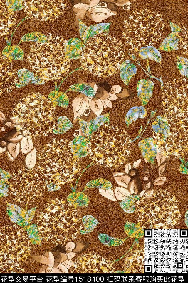 春夏华亿平台小碎花抽象叶子数码印花华亿平台下载（图片编号: 1518400） - 瓦栏（Walan）