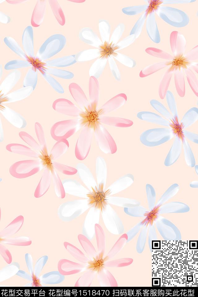 花卉大牌风小清新数码印花华亿平台下载（图片编号: 1518470） - 瓦栏（Walan）