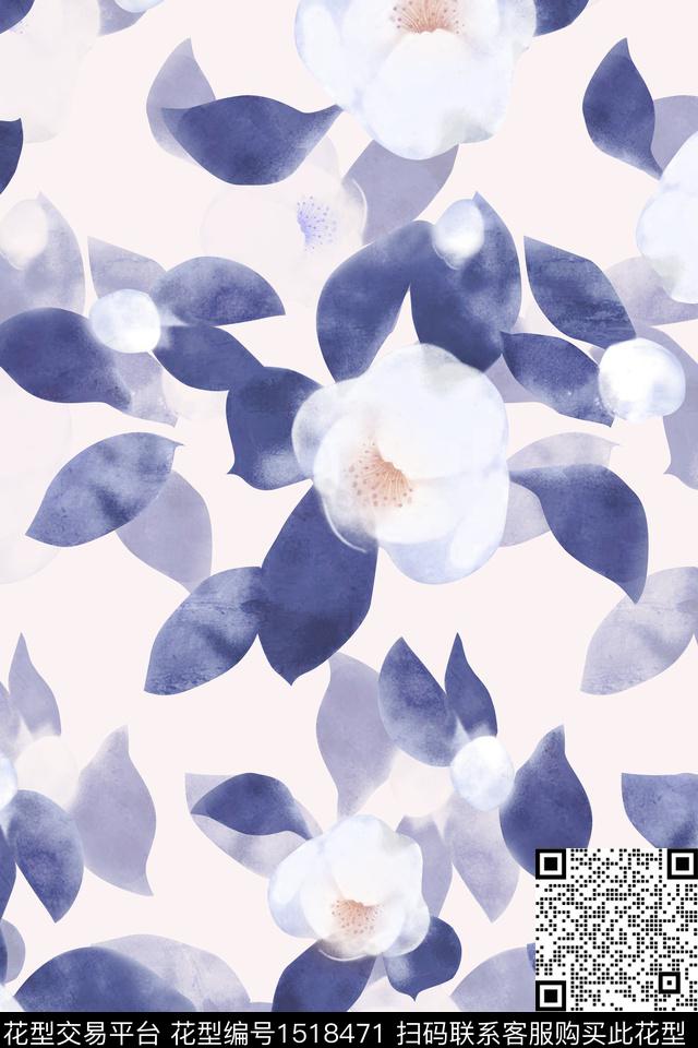 花卉大牌风小清新数码印花华亿平台下载（图片编号: 1518471） - 瓦栏（Walan）