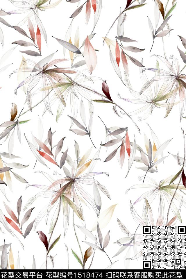 绿植树叶花卉大牌风数码印花华亿平台下载（图片编号: 1518474） - 瓦栏（Walan）