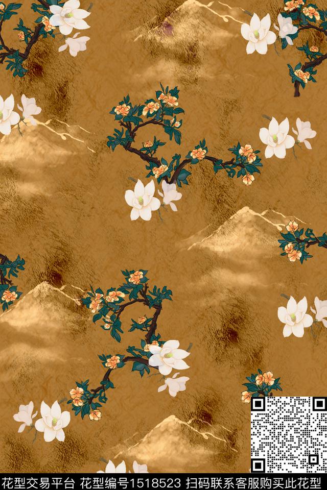 花卉大牌风抽象数码印花华亿平台下载（图片编号: 1518523） - 瓦栏（Walan）
