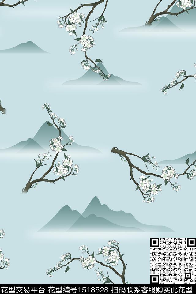 花卉大牌风中国风数码印花华亿平台下载（图片编号: 1518528） - 瓦栏（Walan）