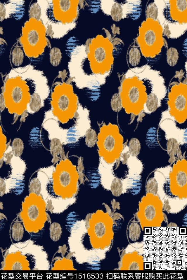 几何花卉清爽底花卉春夏华亿平台数码印花华亿平台下载（图片编号: 1518533） - 瓦栏（Walan）