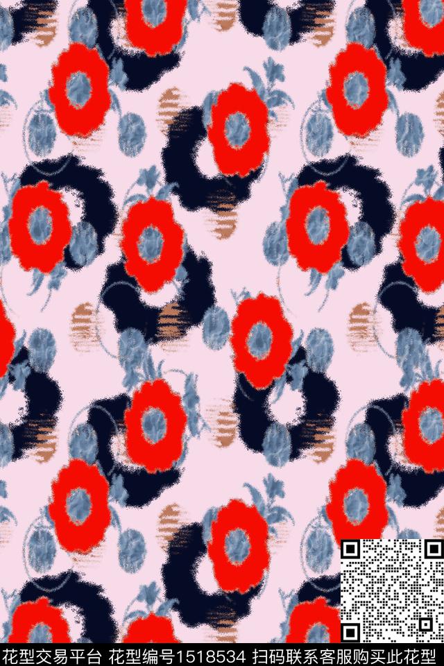 抽象花卉春夏华亿平台抽象数码印花华亿平台下载（图片编号: 1518534） - 瓦栏（Walan）