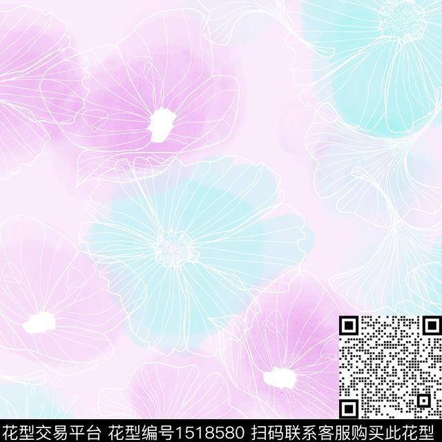 绿植树叶水墨风花卉数码印花华亿平台下载（图片编号: 1518580） - 瓦栏（Walan）