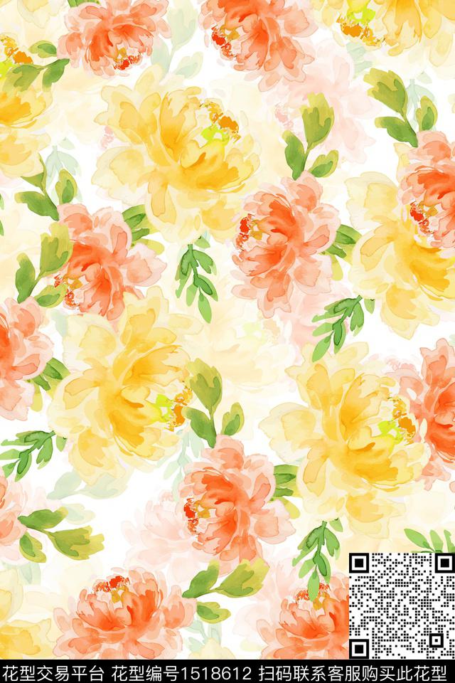 花卉小清新真丝数码印花华亿平台下载（图片编号: 1518612） - 瓦栏（Walan）