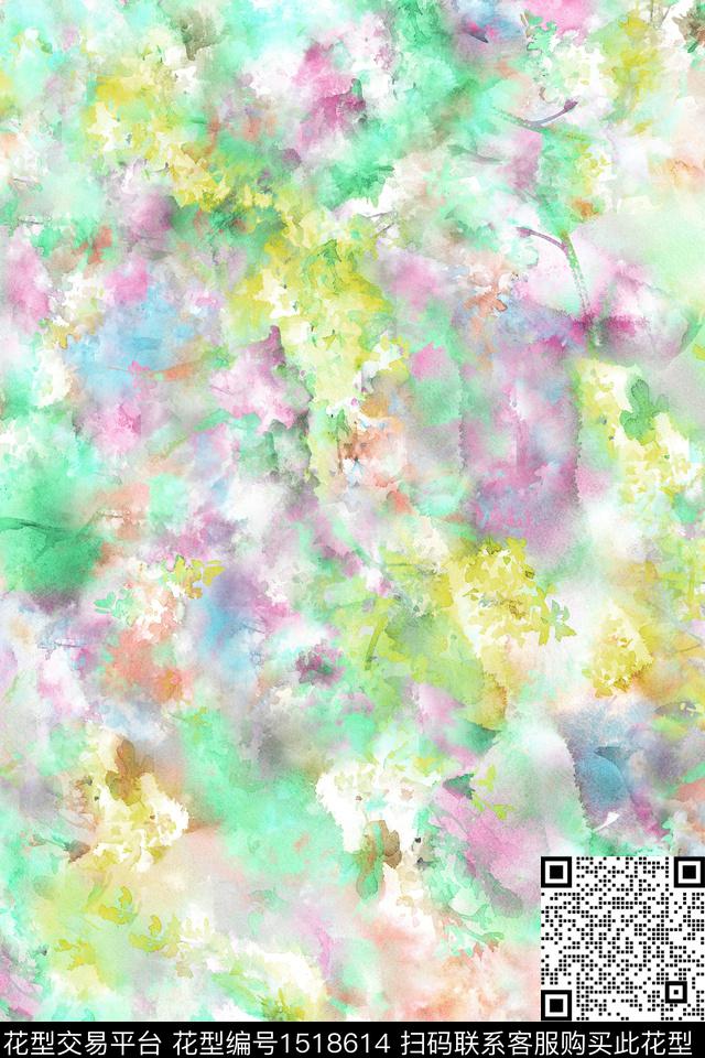 抽象女装水彩数码印花华亿平台下载（图片编号: 1518614） - 瓦栏（Walan）