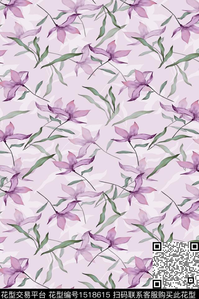 花卉小清新真丝数码印花华亿平台下载（图片编号: 1518615） - 瓦栏（Walan）