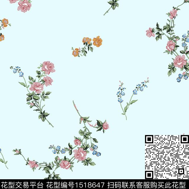 绿植树叶大牌风小碎花数码印花华亿平台下载（图片编号: 1518647） - 瓦栏（Walan）