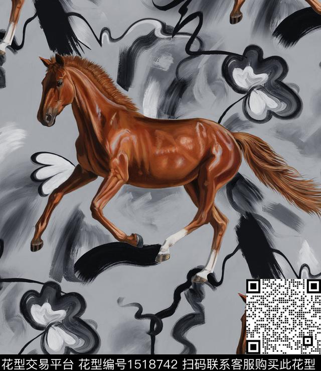 马笔触数码印花华亿平台下载（图片编号: 1518742） - 瓦栏（Walan）