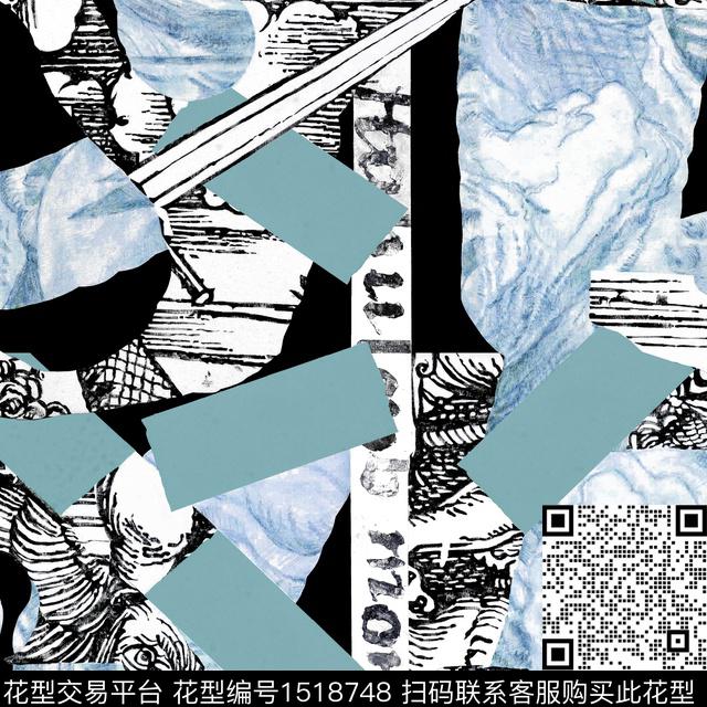 肌理几何抽象男装数码印花华亿平台下载（图片编号: 1518748） - 瓦栏（Walan）