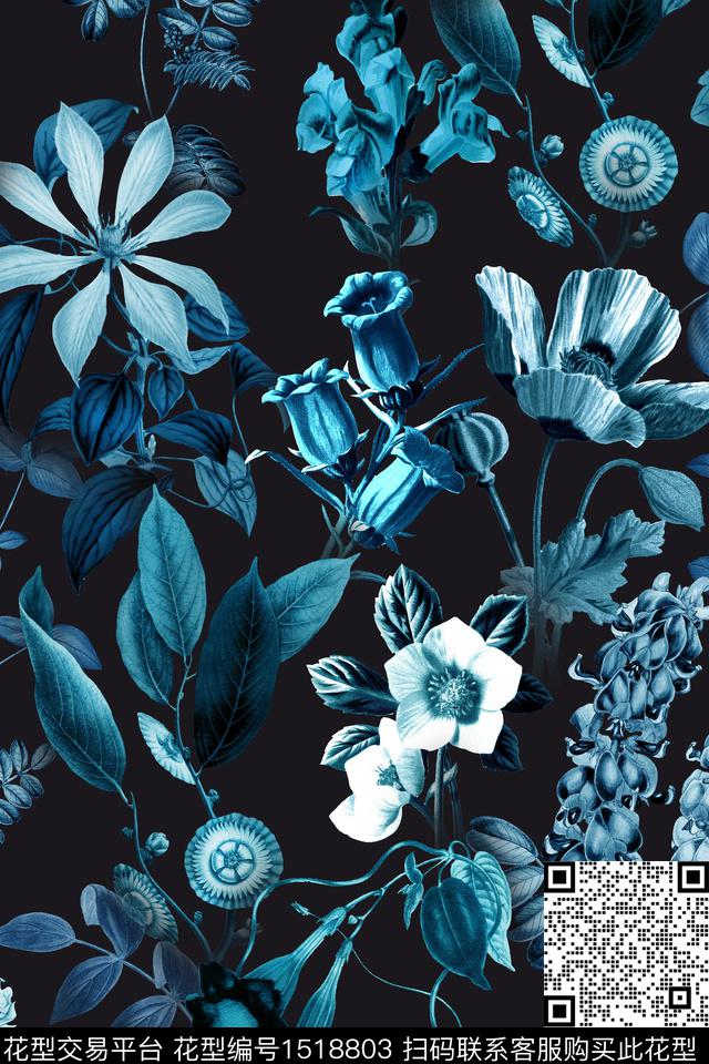 女装花卉大花数码印花华亿平台下载（图片编号: 1518803） - 瓦栏（Walan）